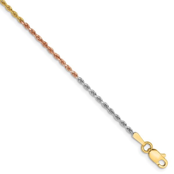 14k Tri-Color 1.5mm Diamond-cut Rope Chain Anklet