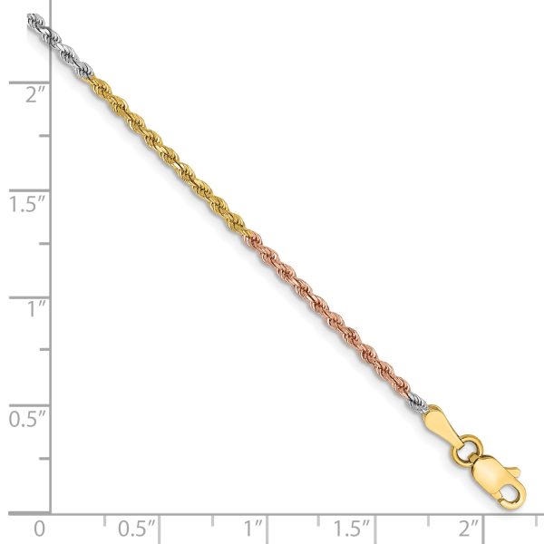 14k Tri-Color 1.75mm Diamond-cut Rope Chain Anklet - Image 2