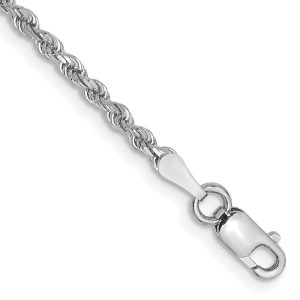 14k White Gold 2mm Diamond-cut Rope Chain Anklet