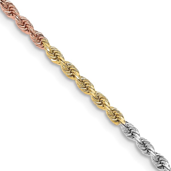 14k Tri-Color 3mm D/C Rope Chain