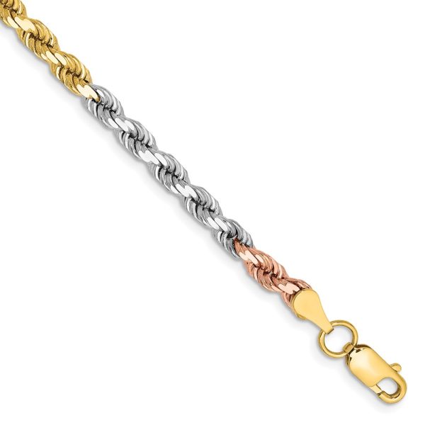 14k Tri-Color 4mm D/C Rope Chain