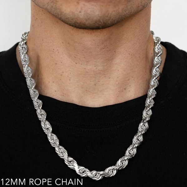 14K 12MM WHITE GOLD SOLID DC ROPE 26" CHAIN NECKLACE (AVAILABLE IN LENGTHS 7" - 30")