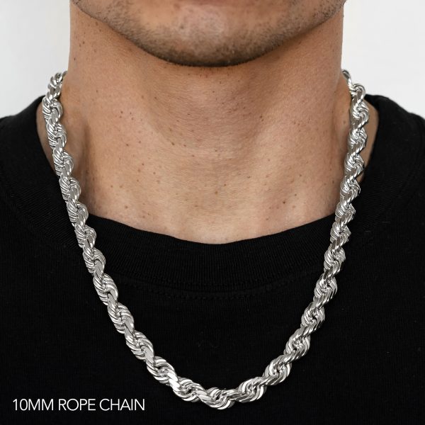 14K 10MM WHITE GOLD SOLID DC ROPE 18" CHAIN NECKLACE (AVAILABLE IN LENGTHS 7" - 30")