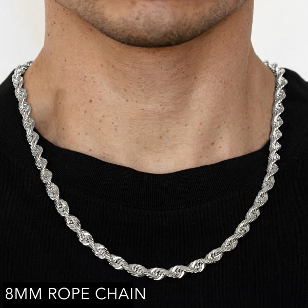 10K 8MM WHITE GOLD SOLID DC ROPE 20" CHAIN NECKLACE (AVAILABLE IN LENGTHS 7" - 30")