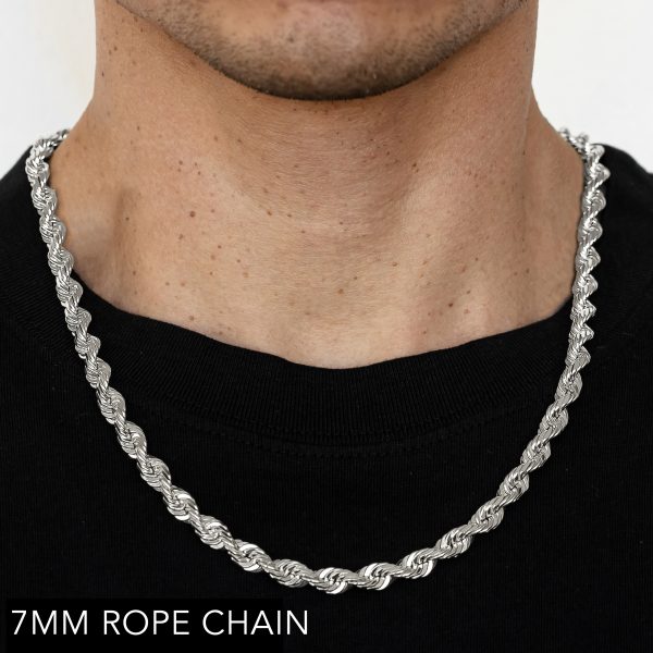 10K 7MM WHITE GOLD SOLID DC ROPE 20" CHAIN NECKLACE (AVAILABLE IN LENGTHS 7" - 30")