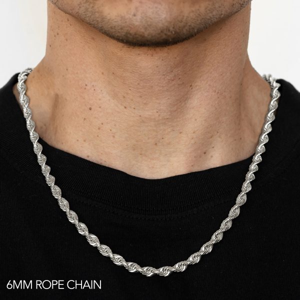 10K 6MM WHITE GOLD SOLID DC ROPE 24" CHAIN NECKLACE (AVAILABLE IN LENGTHS 7" - 30")