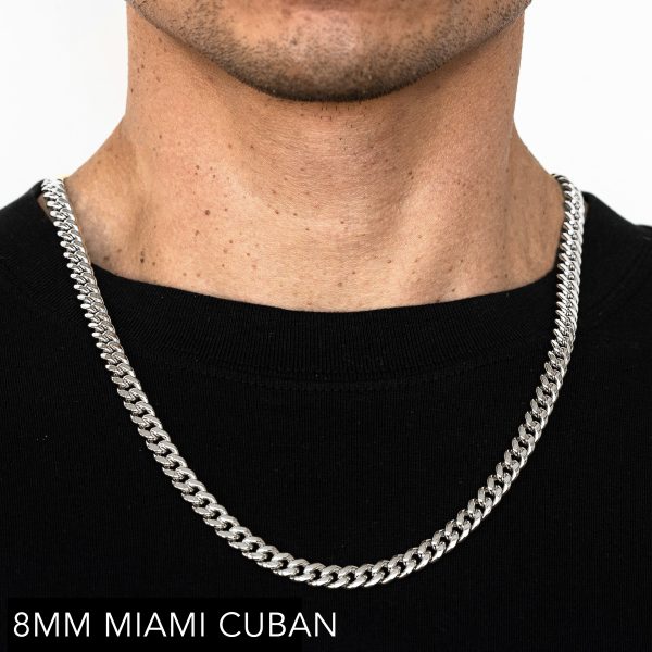 10K 8MM WHITE GOLD SOLID MIAMI CUBAN 22" CHAIN NECKLACE (AVAILABLE IN LENGTHS 7" - 30")