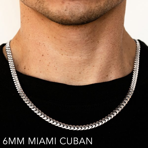 10K 6MM WHITE GOLD SOLID MIAMI CUBAN 24" CHAIN NECKLACE (AVAILABLE IN LENGTHS 7" - 30")