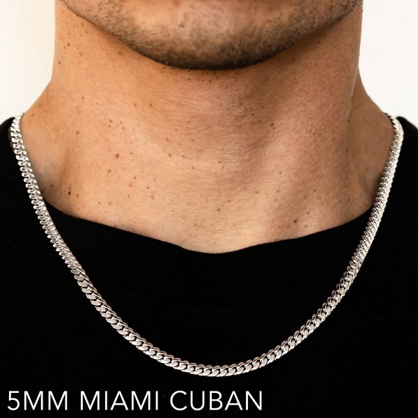 10K 5MM WHITE GOLD SOLID MIAMI CUBAN 20" CHAIN NECKLACE (AVAILABLE IN LENGTHS 7" - 30")