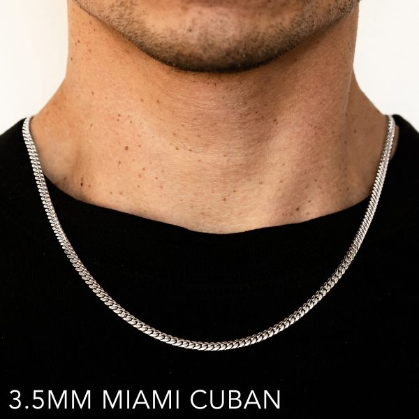 10K 3.5MM WHITE GOLD SOLID MIAMI CUBAN 26" CHAIN NECKLACE (AVAILABLE IN LENGTHS 7" - 30")