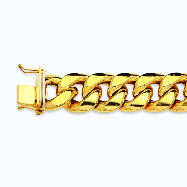 10K 15MM YELLOW GOLD HOLLOW MIAMI CUBAN 9" CHAIN BRACELET (AVAILABLE IN LENGTHS 7" - 30")