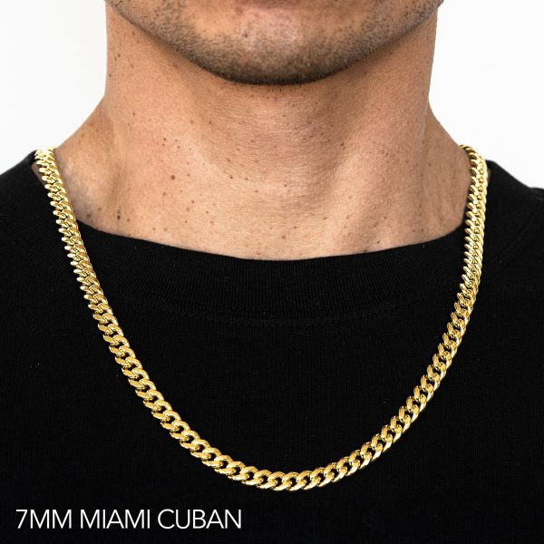 10K 7MM YELLOW GOLD HOLLOW MIAMI CUBAN 24" CHAIN NECKLACE (AVAILABLE IN LENGTHS 7" - 30")