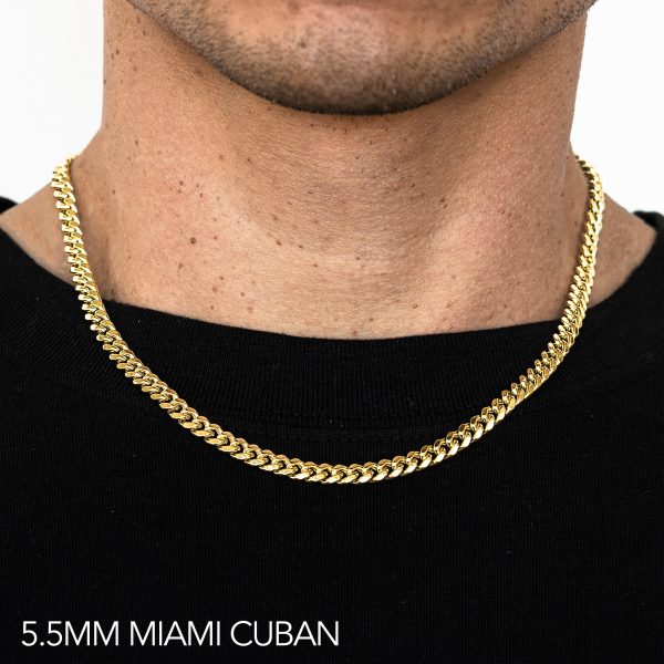 10K 5.5MM YELLOW GOLD HOLLOW MIAMI CUBAN 20" CHAIN NECKLACE (AVAILABLE IN LENGTHS 7" - 30")