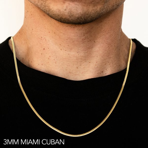 10K 3MM YELLOW GOLD HOLLOW MIAMI CUBAN 30" CHAIN NECKLACE (AVAILABLE IN LENGTHS 7" - 30")