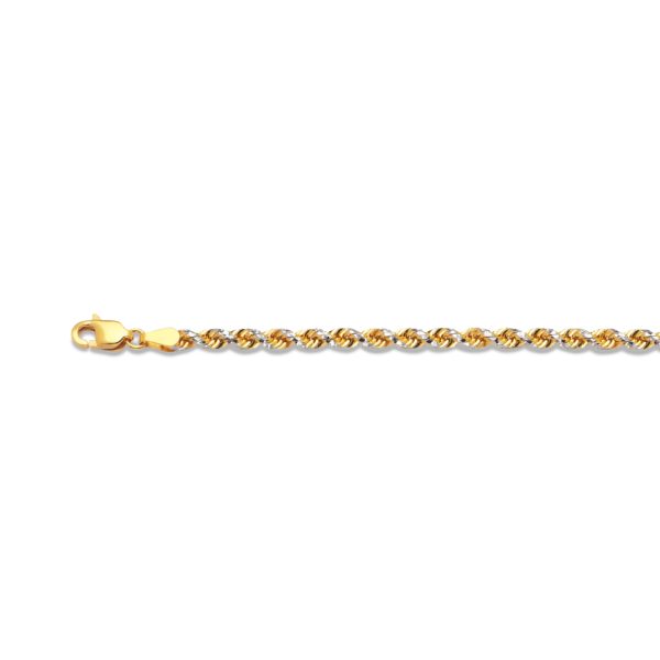 14K 4MM TWO TONE SOLID DC PRISM ROPE 7" CHAIN BRACELET (AVAILABLE IN LENGTHS 7" - 30")