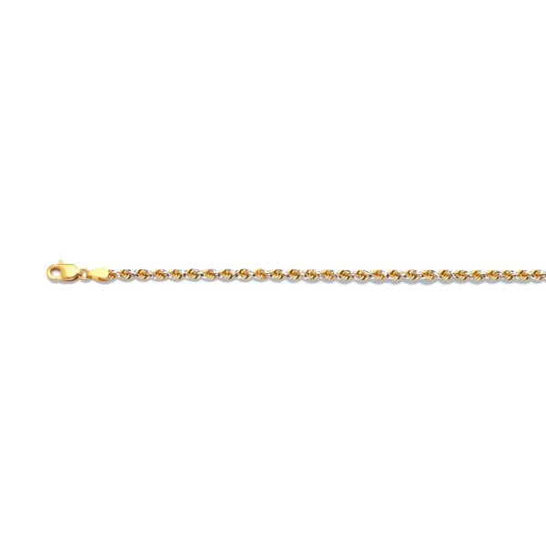 10K 2MM TWO TONE SOLID DC PRISM ROPE 8" CHAIN BRACELET (AVAILABLE IN LENGTHS 7" - 30")