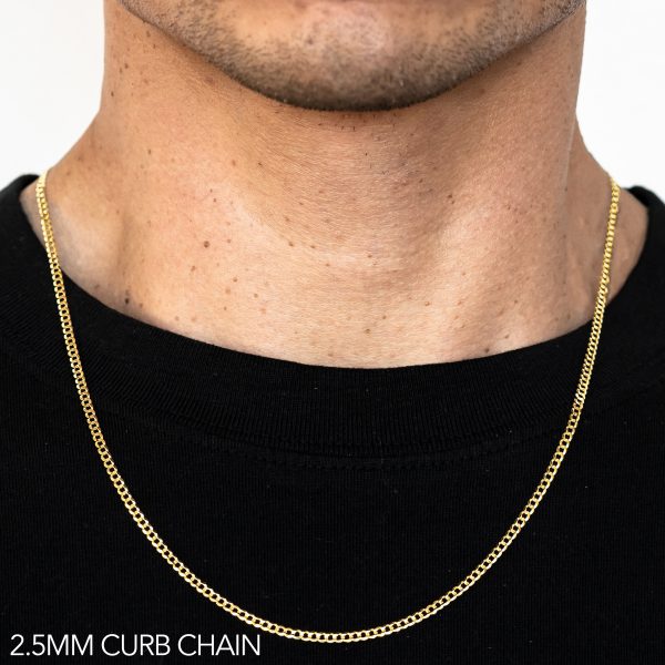 14K 2.5MM YELLOW GOLD SOLID CURB 20" CHAIN NECKLACE (AVAILABLE IN LENGTHS 7" - 30")