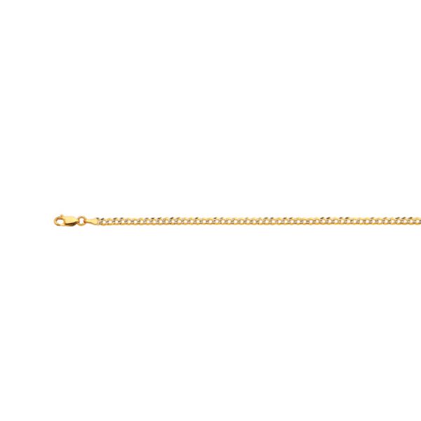 10K 2MM YELLOW GOLD SOLID PAVE CURB 9" CHAIN BRACELET (AVAILABLE IN LENGTHS 7" - 30")