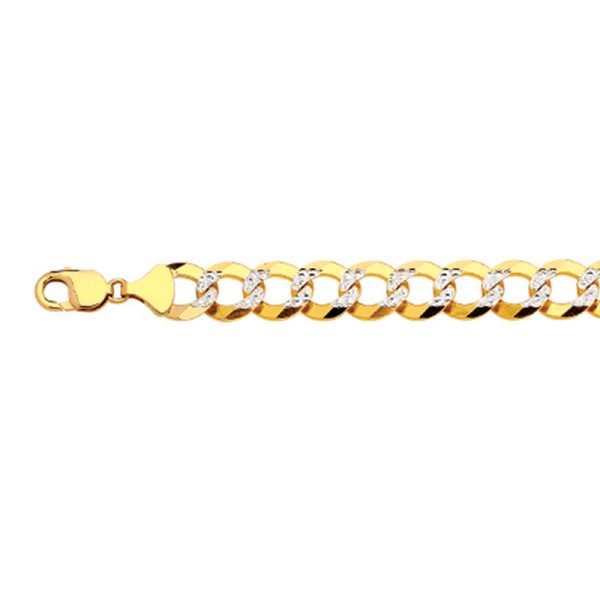 14K 15MM YELLOW GOLD SOLID PAVE CURB 8.5" CHAIN BRACELET (AVAILABLE IN LENGTHS 7" - 30")