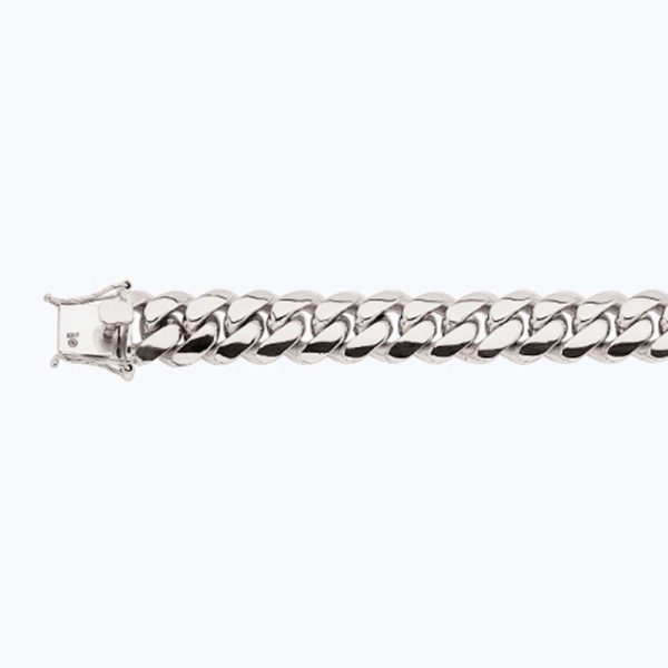 14K 15MM WHITE GOLD SOLID MIAMI CUBAN 8" CHAIN BRACELET (AVAILABLE IN LENGTHS 7" - 30")