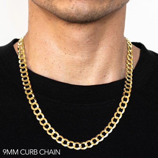 10K 9MM YELLOW GOLD HOLLOW CURB 18" CHAIN NECKLACE (AVAILABLE IN LENGTHS 7" - 30")