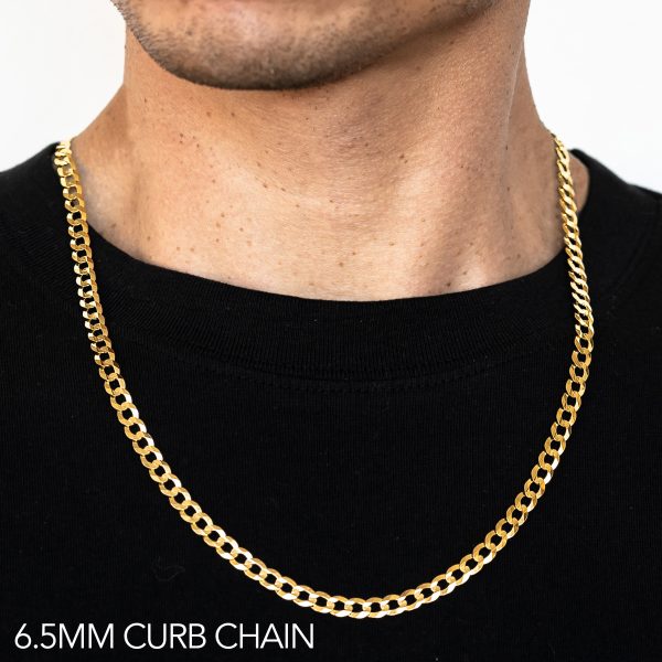 10K 6.5MM YELLOW GOLD HOLLOW CURB 26" CHAIN NECKLACE (AVAILABLE IN LENGTHS 7" - 30")