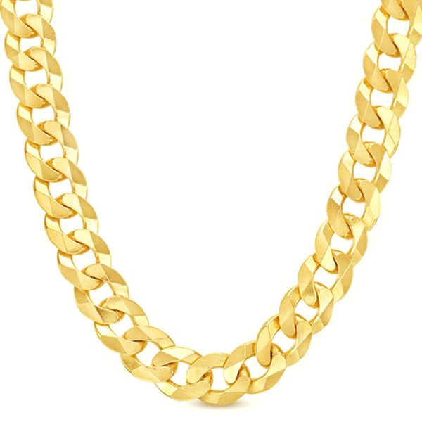 14K 14MM YELLOW GOLD SOLID CURB 18" CHAIN NECKLACE (AVAILABLE IN LENGTHS 7" - 30")