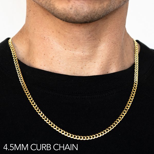 10K 4.5MM YELLOW GOLD HOLLOW CURB 24" CHAIN NECKLACE (AVAILABLE IN LENGTHS 7" - 30")