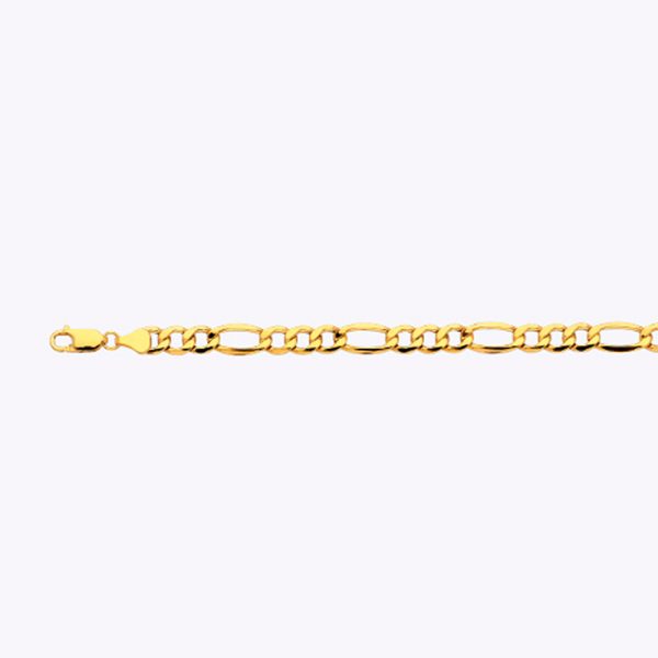 14K 7.5MM YELLOW GOLD HOLLOW FIGARO 8.5" CHAIN BRACELET (AVAILABLE IN LENGTHS 7" - 30")