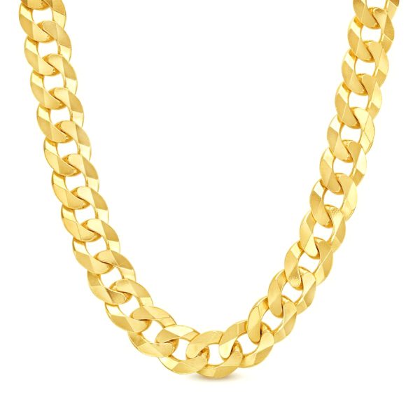 14K 13MM YELLOW GOLD SOLID CURB 18" CHAIN NECKLACE (AVAILABLE IN LENGTHS 7" - 30")