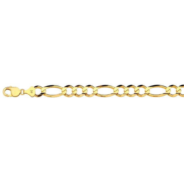 14K 12MM YELLOW GOLD SOLID FIGARO 7.5" CHAIN BRACELET (AVAILABLE IN LENGTHS 7" - 30")