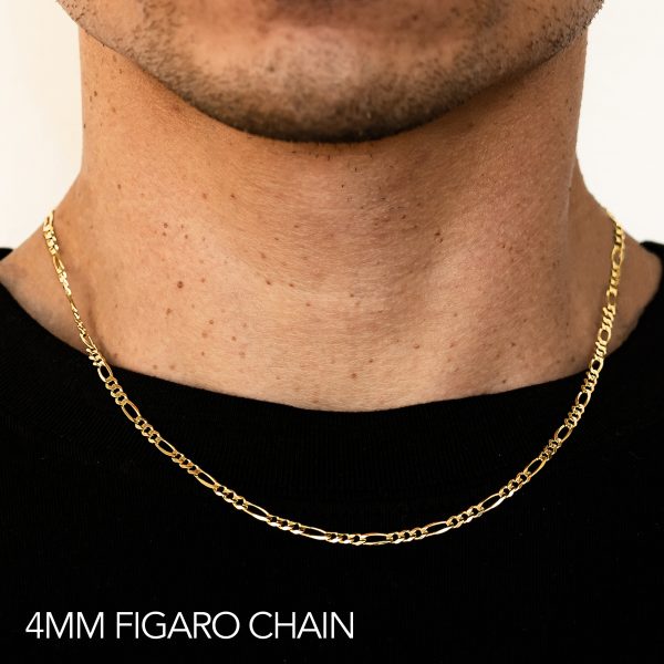 10K 4MM YELLOW GOLD HOLLOW FIGARO 22" CHAIN NECKLACE (AVAILABLE IN LENGTHS 7" - 30")