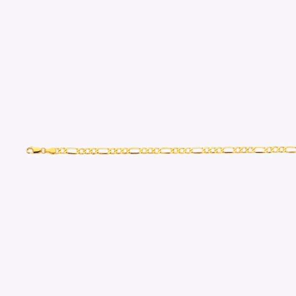 14K 3.5MM YELLOW GOLD HOLLOW FIGARO 8" CHAIN BRACELET (AVAILABLE IN LENGTHS 7" - 30")