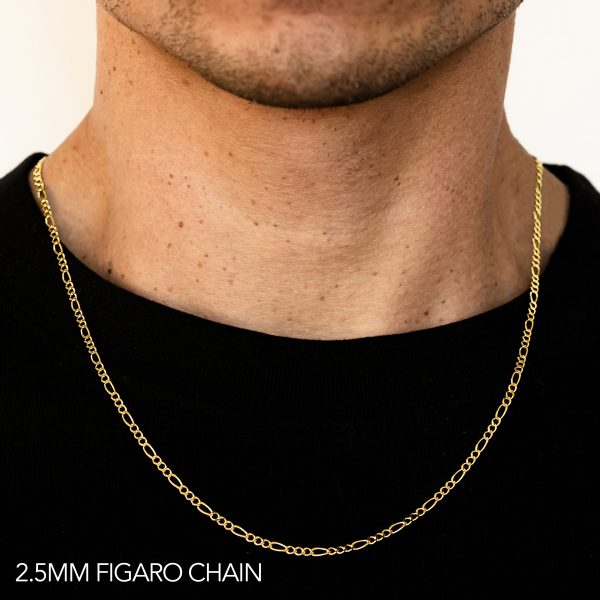 10K 2.5MM YELLOW GOLD HOLLOW FIGARO 26" CHAIN NECKLACE (AVAILABLE IN LENGTHS 7" - 30")