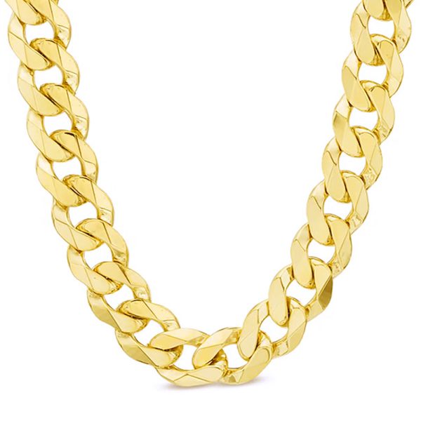14K 11MM YELLOW GOLD SOLID CURB 20" CHAIN NECKLACE (AVAILABLE IN LENGTHS 7" - 30") - Image 2
