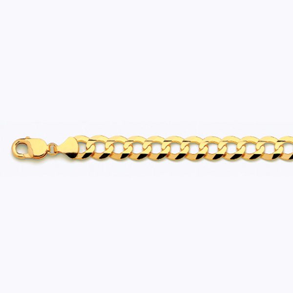 14K 11MM YELLOW GOLD SOLID CURB 18" CHAIN NECKLACE (AVAILABLE IN LENGTHS 7" - 30") - Image 3