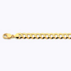 14K 11MM YELLOW GOLD SOLID CURB 8" CHAIN BRACELET (AVAILABLE IN LENGTHS 7" - 30")