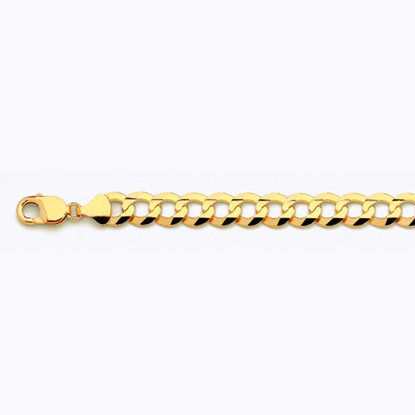 14K 11MM YELLOW GOLD SOLID CURB 30" CHAIN NECKLACE (AVAILABLE IN LENGTHS 7" - 30") - Image 3