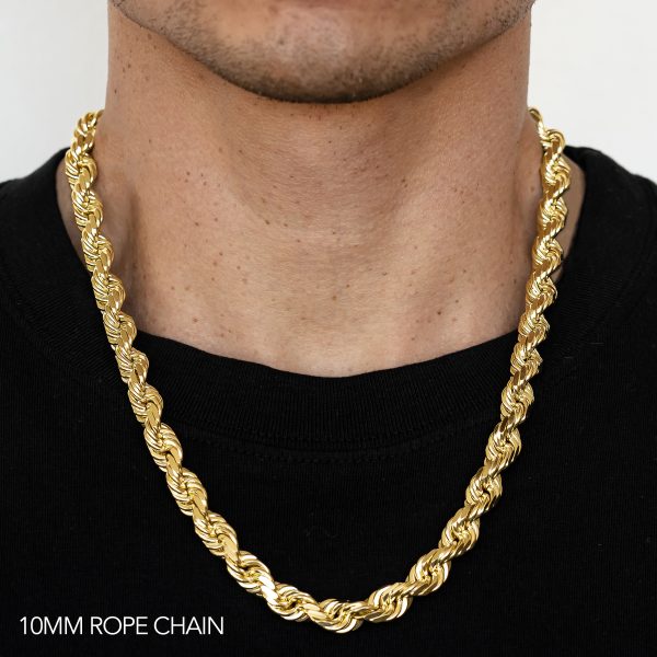 10K 10MM YELLOW GOLD DC HOLLOW ROPE 22" CHAIN NECKLACE (AVAILABLE IN LENGTHS 7" - 30")