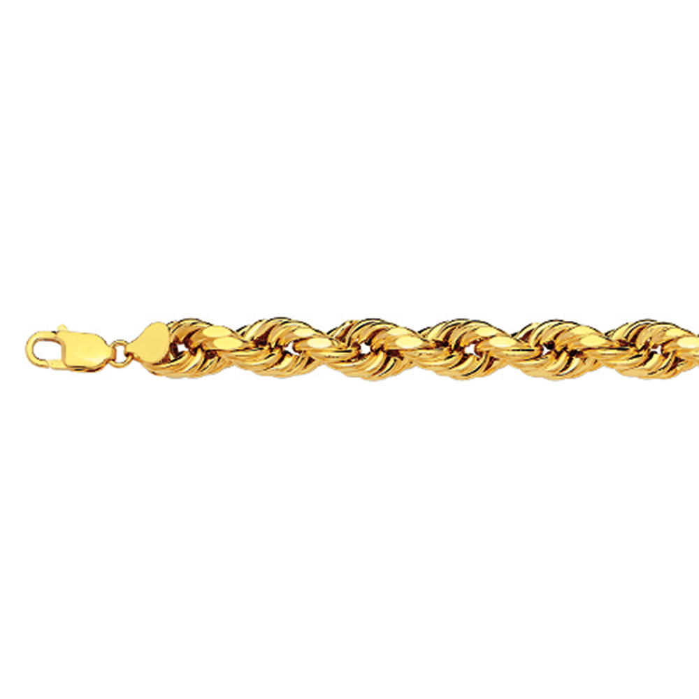 10K 10MM YELLOW GOLD DC HOLLOW ROPE 30" CHAIN NECKLACE (AVAILABLE IN LENGTHS 7" - 30") - Image 2