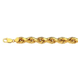10K 8MM YELLOW GOLD DC HOLLOW ROPE 7.5" CHAIN BRACELET (AVAILABLE IN LENGTHS 7" - 30")