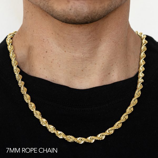 10K 7MM YELLOW GOLD DC HOLLOW ROPE 22" CHAIN NECKLACE (AVAILABLE IN LENGTHS 7" - 30")