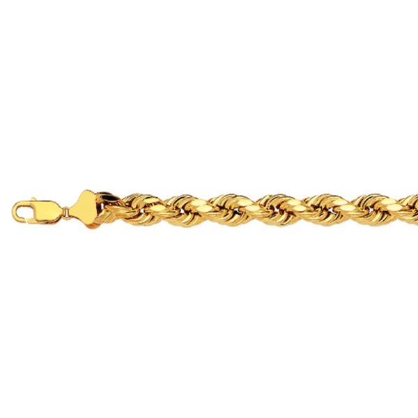 14K 7MM YELLOW GOLD DC HOLLOW ROPE 835 CHAIN BRACELET (AVAILABLE IN LENGTHS 7" - 30")