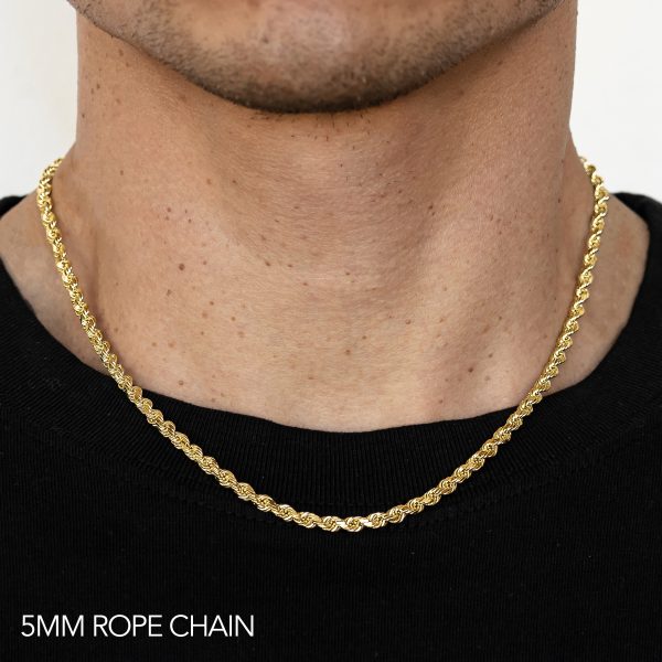 10K 5MM YELLOW GOLD DC HOLLOW ROPE 16" CHAIN NECKLACE (AVAILABLE IN LENGTHS 7" - 30")