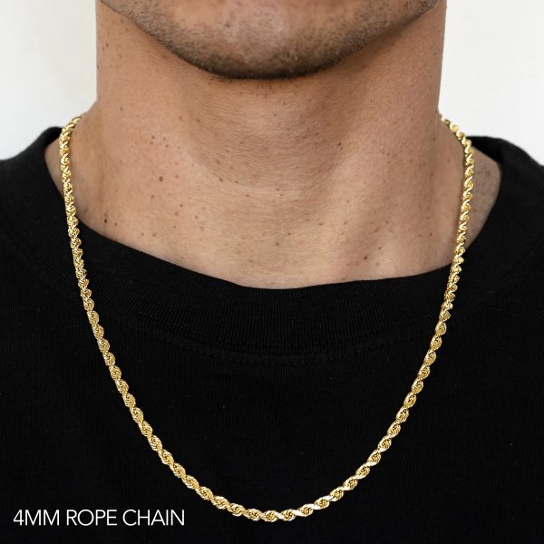 10K 4MM YELLOW GOLD DC HOLLOW ROPE 16" CHAIN NECKLACE (AVAILABLE IN LENGTHS 7" - 30")