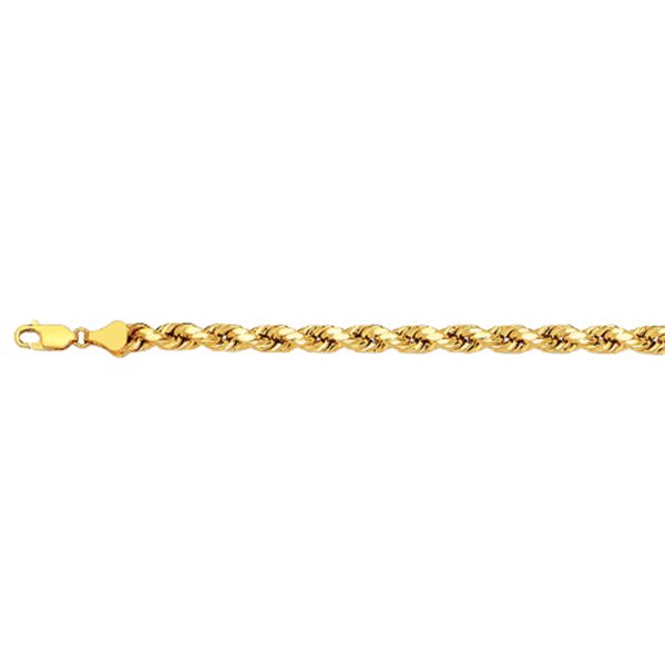 10K 4MM YELLOW GOLD DC HOLLOW ROPE 8" CHAIN BRACELET (AVAILABLE IN LENGTHS 7" - 30")