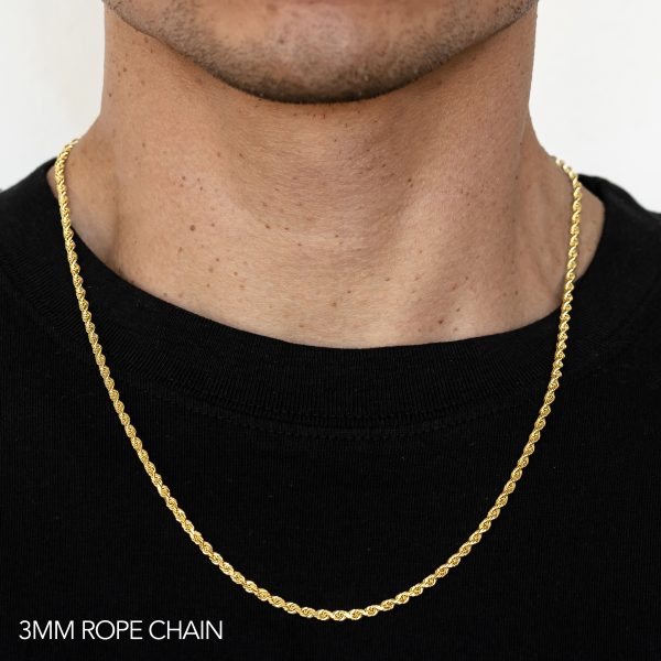 10K 3MM YELLOW GOLD DC HOLLOW ROPE 18" CHAIN NECKLACE (AVAILABLE IN LENGTHS 7" - 30")