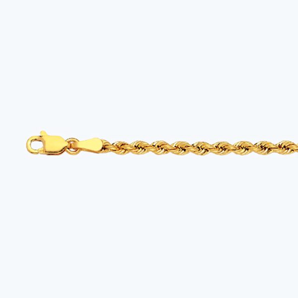 14K 2.5MM YELLOW GOLD DC HOLLOW ROPE 18" CHAIN NECKLACE (AVAILABLE IN LENGTHS 7" - 30") - Image 2