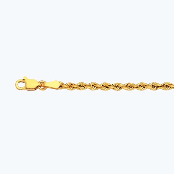 10K 2.5MM YELLOW GOLD DC HOLLOW ROPE 26" CHAIN NECKLACE (AVAILABLE IN LENGTHS 7" - 30") - Image 2