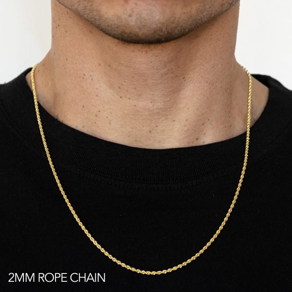 10K 2MM YELLOW GOLD DC HOLLOW ROPE 26" CHAIN NECKLACE (AVAILABLE IN LENGTHS 7" - 30")